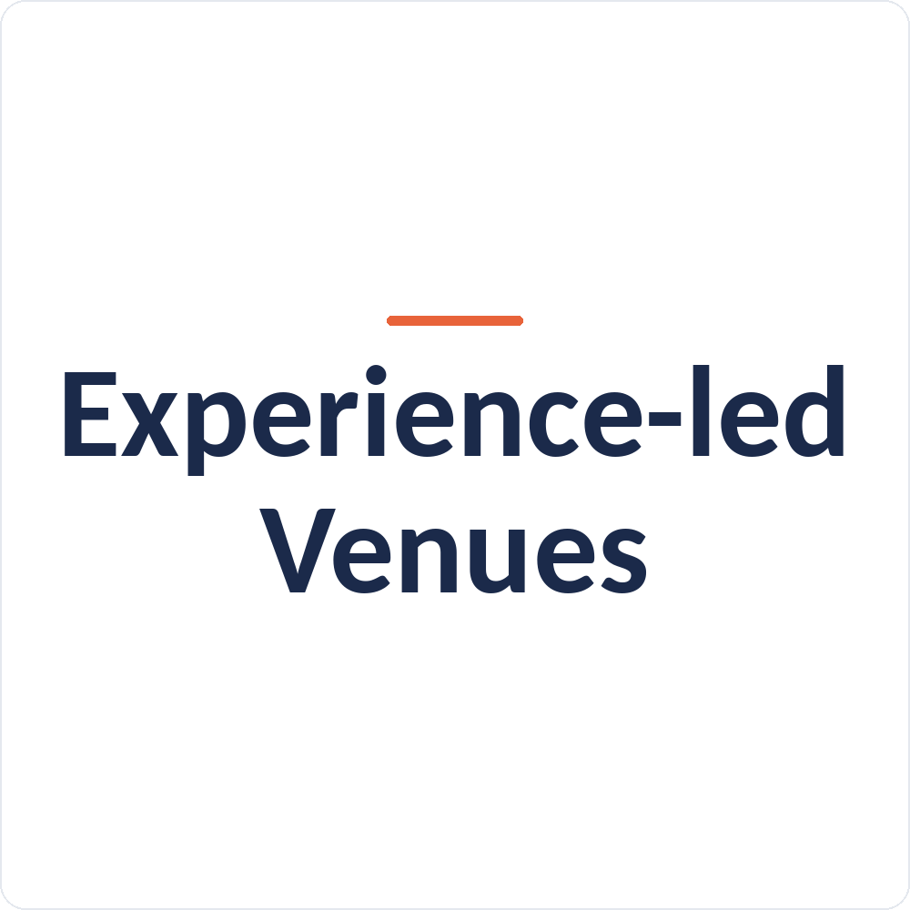 card with text saying experience-led venues